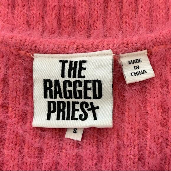 The Ragged Priest Pink Zipper Front Eyelash Short Sleeve Sweater Small - Picture 5 of 9